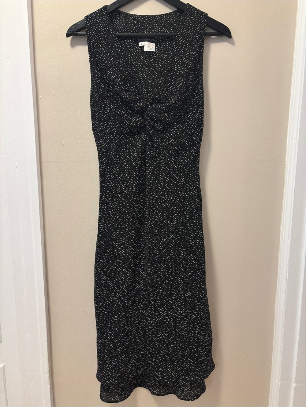 Vintage Black Polka Dot Midi Dress with Twist Front